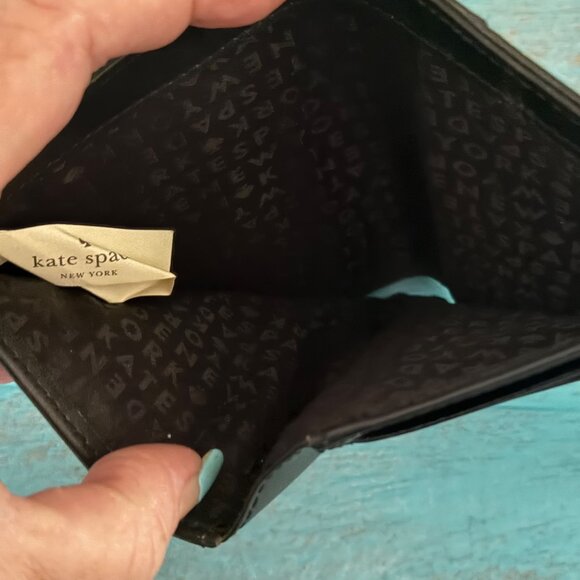 Kate Spade New York Small Bifold Wallet Leather Snap Closure Black & Cream - Picture 7 of 9